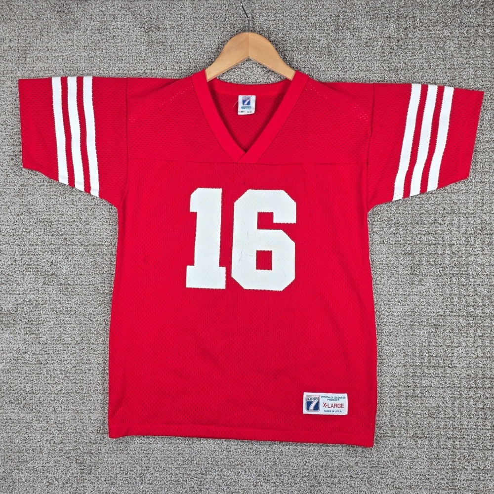 Vintage Logo 7 Joe Montana San Francisco 49ers Jersey Red Youth Kids XL USA Made